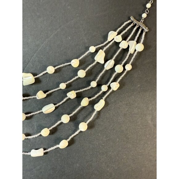 GRAZIANO Signed Chunky Mother Of Pearl / Glass Bead Necklace Multistrand Fashion - Picture 3 of 6